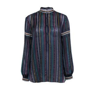 Rag & Bone Austin Shirt Women’s Small 100% Silk Black Multi Stripe Semi-Sheer